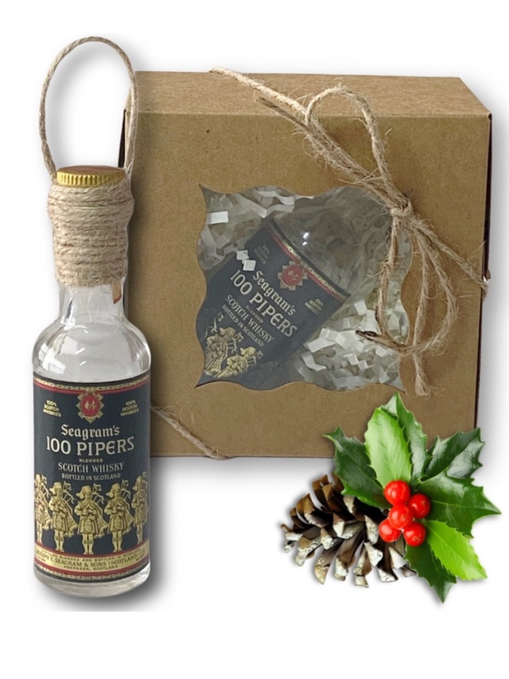 Seagram's 100 Pipers Scotch Whisky Artisan Vintage Glass Bottle Ornament